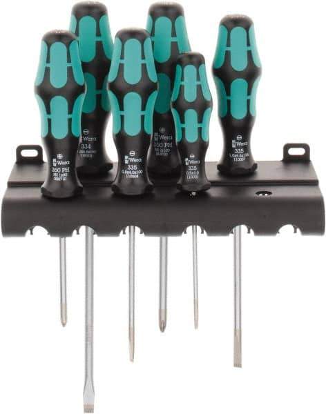 Wera - 6 Piece Slotted & Phillips Screwdriver Set - Round Shank, Ergonomic Handle, Bit Sizes: Philips #1 & #2 - All Tool & Supply