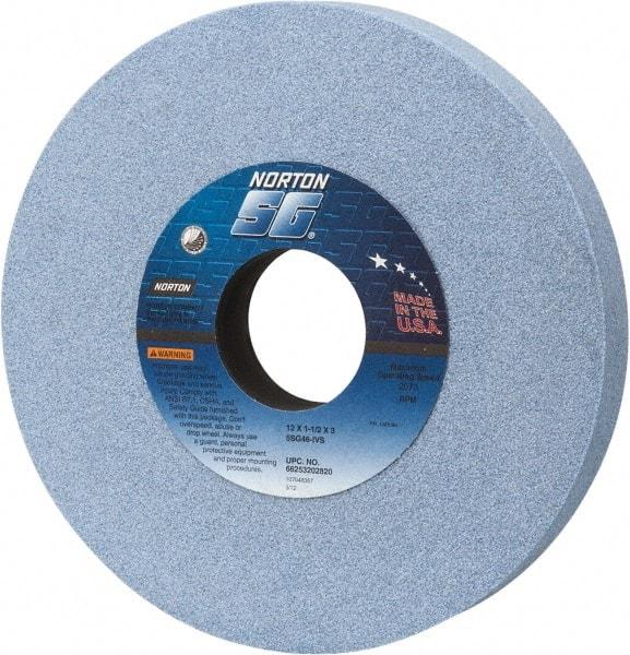 Norton - 12" Diam x 3" Hole x 1-1/2" Thick, I Hardness, 46 Grit Surface Grinding Wheel - Ceramic, Type 1, Coarse Grade, 2,070 Max RPM, Vitrified Bond, No Recess - All Tool & Supply