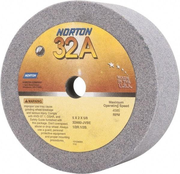 Norton - 5" Diam, 5/8" Hole Size, 2" Overall Thickness, 60 Grit, Type 6 Tool & Cutter Grinding Wheel - Medium Grade, Aluminum Oxide, J Hardness, Vitrified Bond, 4,585 RPM - All Tool & Supply