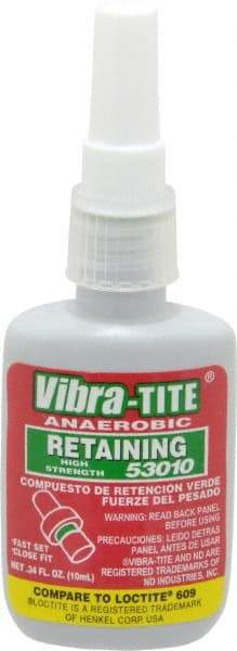 Vibra-Tite - 10 mL Bottle, Green, High Strength Liquid Retaining Compound - Series 530, 24 hr Full Cure Time, Hand Tool Removal - All Tool & Supply