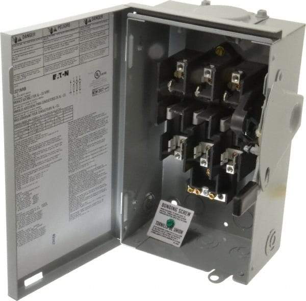 Eaton Cutler-Hammer - 30 Amp, 240 VAC, 3 Pole Fused Safety Switch - NEMA 3R, 3 Phase, 1-1/2 to 3 hp at 240 VAC (Single Phase), 3 to 7-1/2 hp at 240 VAC (Triple Phase), 3PST Contact Form - All Tool & Supply