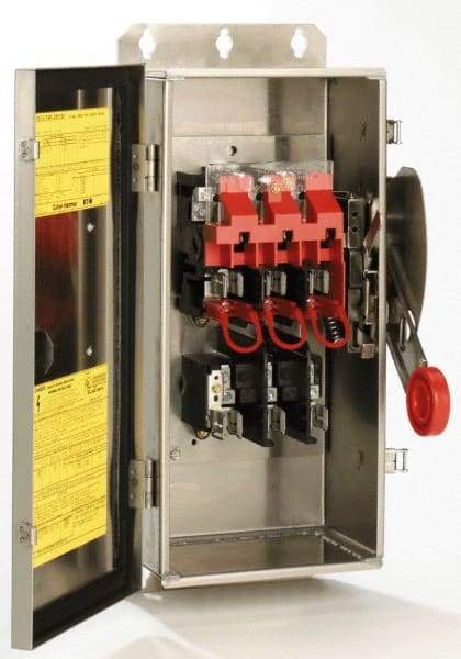 Eaton Cutler-Hammer - 60 Amp, 250 VDC, 480-600 VAC, 3 Pole Fused Safety Switch - NEMA 3R, 3 Phase, 20 hp at 480 VAC, 25 hp at 600 VAC (Single Phase), 30 hp at 480 VAC, 50 hp at 600 VAC (Triple Phase), 3PST Contact Form - All Tool & Supply