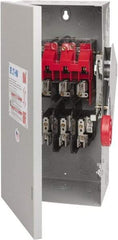 Eaton Cutler-Hammer - 30 Amp, 250 VDC, 480-600 VAC, 3 Pole Fused Safety Switch - NEMA 1, 1 Phase, 7-1/2 hp at 480 VAC, 10 hp at 600 VAC (Single Phase), 15 hp at 480 VAC, 20 hp at 600 VAC (Triple Phase), 3PST Contact Form - All Tool & Supply