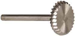 Made in USA - 5/8" Cut Diam, 1/8" Shank Diam, Wheel with Radius Head Single Cut Burr - High Speed Steel, 1/8" LOC, 1-1/2" OAL - All Tool & Supply