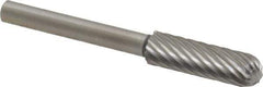 Made in USA - 3/16" Cut Diam, 1/8" Shank Diam, Cylinder with Radius Head Single Cut Burr - High Speed Steel, Radius End, 5/8" LOC, 1-1/2" OAL - All Tool & Supply