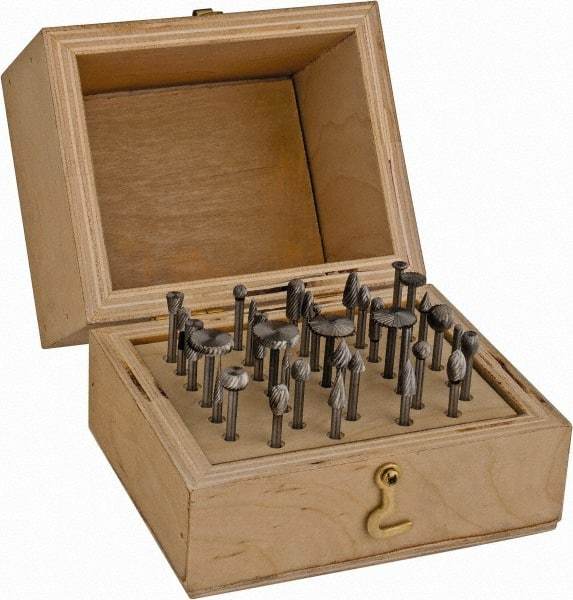 Made in USA - 34 Piece, 1/8" Shank Burr Set - High Speed Steel - All Tool & Supply