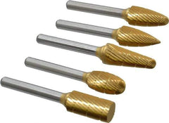 Made in USA - 5 Piece, 1/2" Shank Burr Set - Tungsten Carbide, Multiple Head Shape - All Tool & Supply