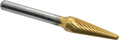 Atrax - 3/8" Cut Diam, 1/4" Shank Diam, Taper Head Single Cut Burr - Carbide, Radius End, 1-1/16" LOC, 2-3/4" OAL - All Tool & Supply