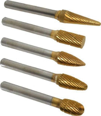 Made in USA - 5 Piece, 3/8" Shank Burr Set - Tungsten Carbide, Multiple Head Shape - All Tool & Supply