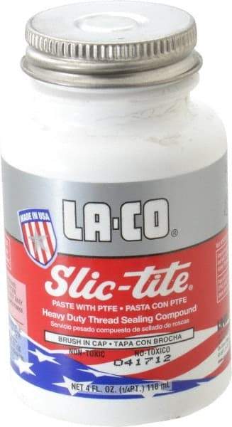 LA-CO - 1/4 Pt Brush Top Can White Thread Sealant - Paste with PTFE, 500°F Max Working Temp, For Metal, PVC, CPVC & ABS Plastic Pipe Threads - All Tool & Supply