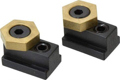 Mitee-Bite - 13/16" Brass Hex, 1/2" T-Slot, 3/8-16 Stud Thread, Symmetrical Hex Clamp - 1/4" Hex Height, 2,000 Lb Holding Force, 3/4" Long Thread, 20.8 Ft/Lb Torque, 2 Clamps - All Tool & Supply