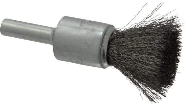 Weiler - 1/2" Brush Diam, Crimped, End Brush - 1/4" Diam Steel Shank, 25,000 Max RPM - All Tool & Supply