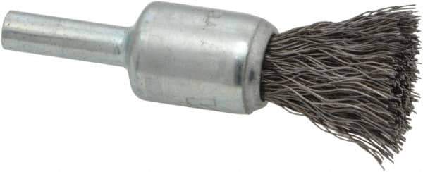 Weiler - 1/2" Brush Diam, Crimped, End Brush - 1/4" Diam Steel Shank, 25,000 Max RPM - All Tool & Supply