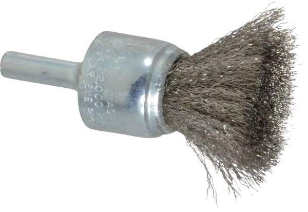 Weiler - 3/4" Brush Diam, Crimped, End Brush - 1/4" Diam Steel Shank, 22,000 Max RPM - All Tool & Supply