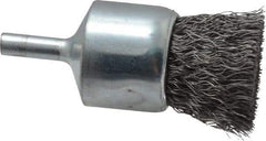 Weiler - 1" Brush Diam, Crimped, End Brush - 1/4" Diam Steel Shank, 22,000 Max RPM - All Tool & Supply