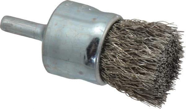 Weiler - 1" Brush Diam, Crimped, End Brush - 1/4" Diam Steel Shank, 22,000 Max RPM - All Tool & Supply