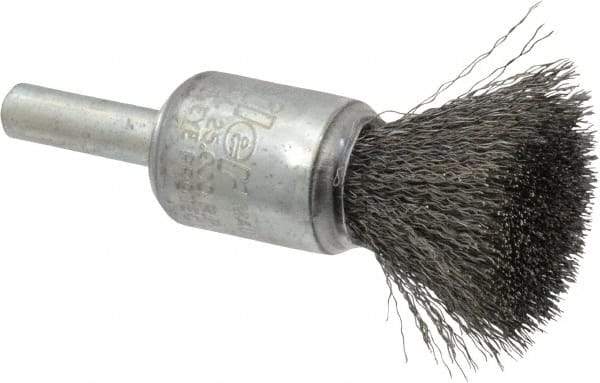 Weiler - 1/2" Brush Diam, Crimped, End Brush - 1/4" Diam Steel Shank, 25,000 Max RPM - All Tool & Supply