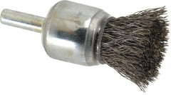 Weiler - 3/4" Brush Diam, Crimped, End Brush - 1/4" Diam Steel Shank, 22,000 Max RPM - All Tool & Supply