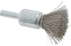 Weiler - 1/2" Brush Diam, Crimped, End Brush - 1/4" Diam Steel Shank, 25,000 Max RPM - All Tool & Supply