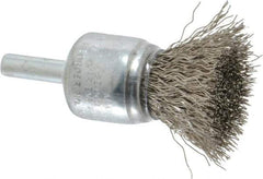 Weiler - 3/4" Brush Diam, Crimped, End Brush - 1/4" Diam Steel Shank, 22,000 Max RPM - All Tool & Supply