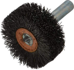 Weiler - 1-1/4" OD, 1/4" Shank Diam, Crimped Steel Wheel Brush - 1/2" Face Width, 3/8" Trim Length, 0.008" Filament Diam, 20,000 RPM - All Tool & Supply