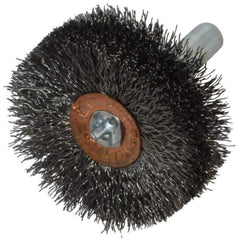 Weiler - 1-1/2" OD, 1/4" Shank Diam, Crimped Steel Wheel Brush - 1/2" Face Width, 1/2" Trim Length, 0.008" Filament Diam, 20,000 RPM - All Tool & Supply