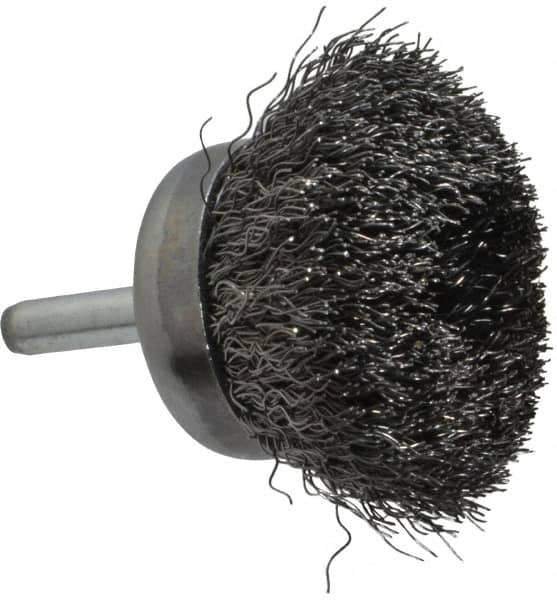 Weiler - 1-3/4" Diam, 1/4" Shank Diam, Steel Fill Cup Brush - 0.0118 Wire Diam, 3/4" Trim Length, 13,000 Max RPM - All Tool & Supply