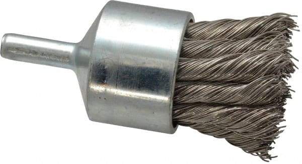 Weiler - 1-1/8" Brush Diam, Knotted, End Brush - 1/4" Diam Shank, 22,000 Max RPM - All Tool & Supply