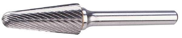 M.A. Ford - 3/8" Cut Diam, 1/4" Shank Diam, Taper Head Single Cut Burr - Carbide, Radius End, 1-1/8" LOC, 3-3/16" OAL - All Tool & Supply