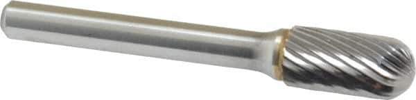 Made in USA - 3/8" Cut Diam, 6mm Shank Diam, Cylinder with Radius Head Single Cut Burr - Carbide, Radius End, 5/8" LOC, 2-1/2" OAL - All Tool & Supply