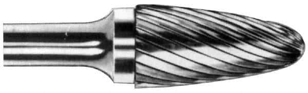 M.A. Ford - 7/16" Cut Diam, 1/4" Shank Diam, Tree with Radius Head Single Cut Burr - Carbide, Radius End, 1" LOC, 3" OAL - All Tool & Supply