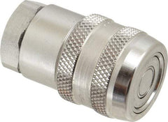 Parker - 1/4 Thread Stainless Steel Hydraulic Hose Valved Coupler - 5,000 psi, 6 GPM - All Tool & Supply