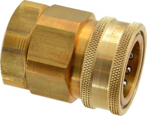 Parker - 1 Thread Brass Hydraulic Hose Valved Coupler - 1,750 psi, 80 GPM - All Tool & Supply