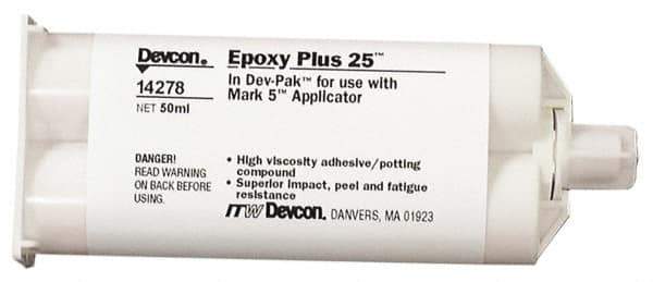 Devcon - 50 mL Cartridge Two Part Epoxy - 25 min Working Time, 2,750 psi Shear Strength - All Tool & Supply