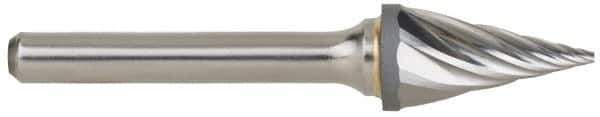 M.A. Ford - 5/8" Cut Diam, 1/4" Shank Diam, Taper Head Single Cut Burr - Carbide, Radius End, 1-5/16" LOC, 3-7/16" OAL - All Tool & Supply