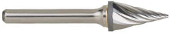 M.A. Ford - 5/8" Cut Diam, 1/4" Shank Diam, Taper Head Single Cut Burr - Carbide, Radius End, 1-5/16" LOC, 3-7/16" OAL - All Tool & Supply