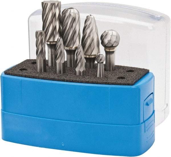 Made in USA - 8 Piece, 1/4" Shank Burr Set - Tungsten Carbide, Multiple Head Shape - All Tool & Supply