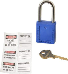 Master Lock - Keyed Alike Conductive Lockout Padlock - 1-1/2" Shackle Clearance, 1/4" Shackle Diam, 1-3/4" Body Height x 1-1/2" Body Width, Blue, 6 Pins - All Tool & Supply