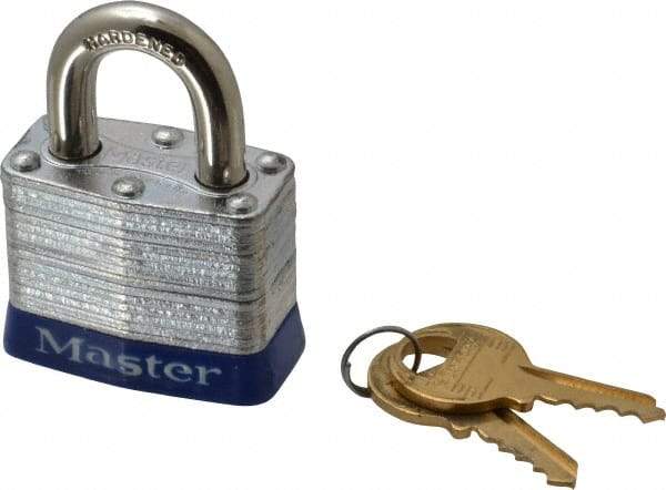 Master Lock - Keyed Different Retaining Key Conductive Lockout Padlock - 3/4" Shackle Clearance, 9/32" Shackle Diam, 1-1/4" Body Height x 1-9/16" Body Width, Blue, 4 Pins - All Tool & Supply