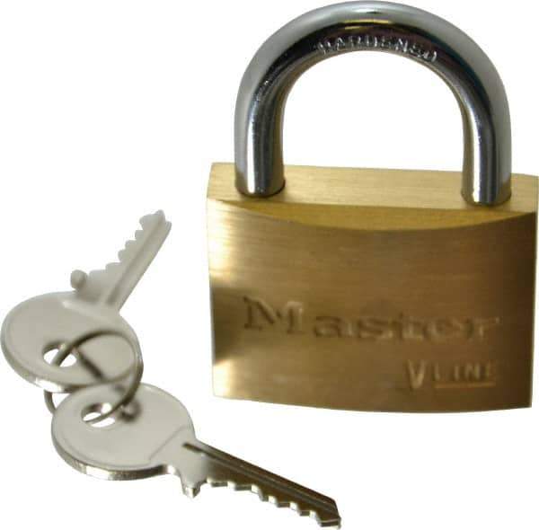 Master Lock - 15/16" Shackle Clearance, Keyed Different Padlock - 9/32" Shackle Diam, Brass - All Tool & Supply