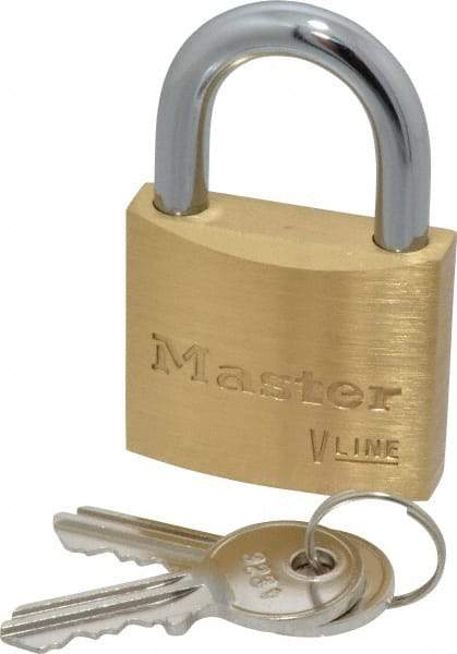 Master Lock - 13/16" Shackle Clearance, Keyed Alike Padlock - 1/4" Shackle Diam, Brass - All Tool & Supply