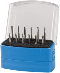 Made in USA - 12 Piece, 1/8" Shank Burr Set - Solid Carbide, Multiple Head Shape - All Tool & Supply