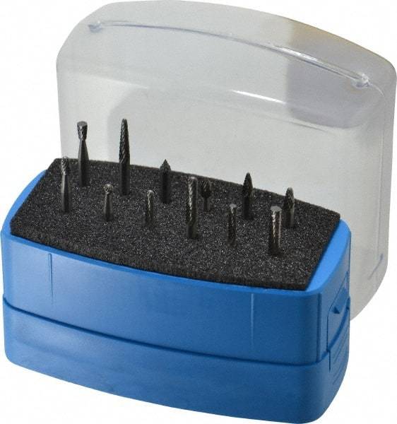 Made in USA - 12 Piece, 1/8" Shank Burr Set - Solid Carbide, Multiple Head Shape - All Tool & Supply