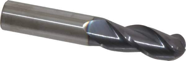 Accupro - 1/2" Diam, 1-1/4" LOC, 3 Flute Solid Carbide Ball End Mill - AlTiN Finish, Single End, 3" OAL, 1/2" Shank Diam, Spiral Flute - All Tool & Supply