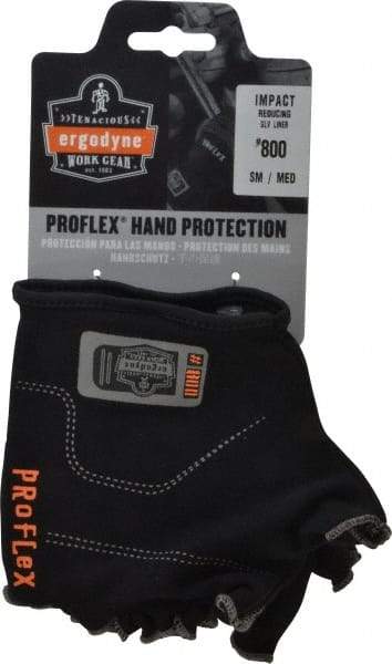 Ergodyne - Size S/M (7-8) Cotton Spandex Anti-Vibration/Impact Protection Work Gloves - For Mechanic's & Lifting, Uncoated, Slip-On Cuff, Half Fingered, Black, Paired - All Tool & Supply