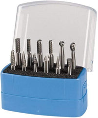 Made in USA - 12 Piece, 1/4" Shank Burr Set - Solid Carbide, Multiple Head Shape - All Tool & Supply