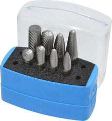 Made in USA - 8 Piece, 1/4" Shank Burr Set - Solid Carbide, Multiple Head Shapes, 14° Included Angle - All Tool & Supply