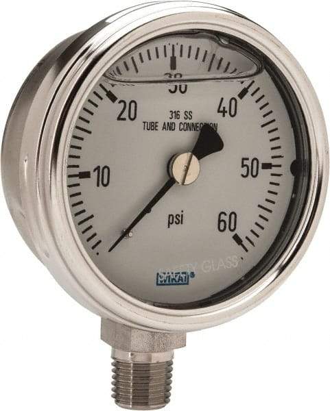 Wika - 2-1/2" Dial, 1/4 Thread, 0-60 Scale Range, Pressure Gauge - Lower Connection Mount, Accurate to 2-1-2% of Scale - All Tool & Supply