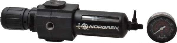 Norgren - 3/8" NPT Port Intermediate 1 Piece Filter/Regulator FRL Unit - Polycarbonate Bowl, 123 SCFM, 150 Max psi, 9.95" High x 2.68" Long, Manual Drain - All Tool & Supply