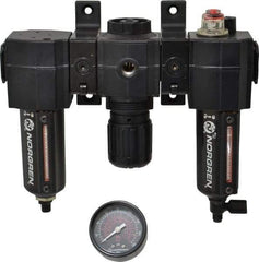 Norgren - 3/8" NPT Port Intermediate 3 Piece Filter-Regulator-Lubricator FRL Unit - Metal Bowl, 75 SCFM, 250 Max psi, 82" High x 9.13" Long, Automatic Drain - All Tool & Supply